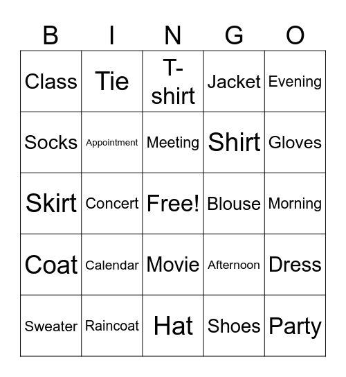 ESL Review II Bingo Card