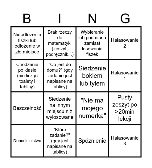 Bingo kartkóweczka! Bingo Card