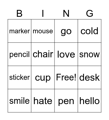 Untitled Bingo Card