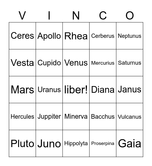 dei et deae Olympici Bingo Card
