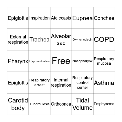 Respiratory System Bingo Card