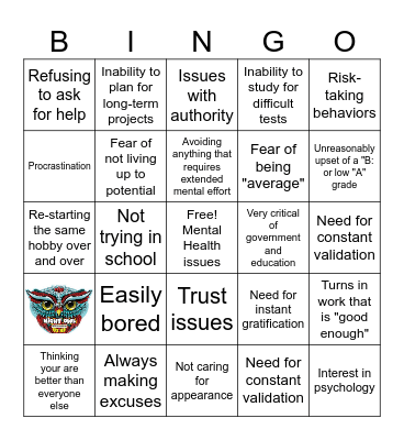 Gifted Kid Burnout Bingo Card
