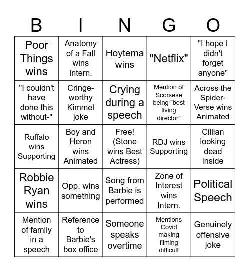 Take a "shot" when: Bingo Card