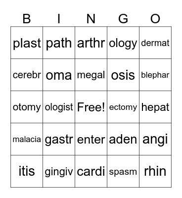Medical Terminology Dean Vaughn 1 Bingo Card