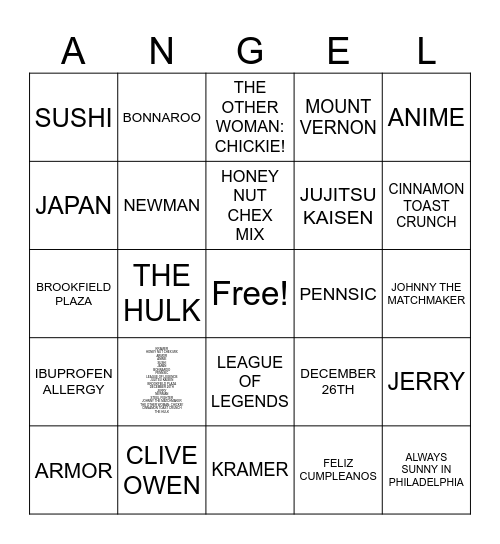 ANGEL'S BIRTHDAY BINGO Card