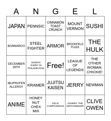 ANGEL'S BIRTHDAY BINGO Card