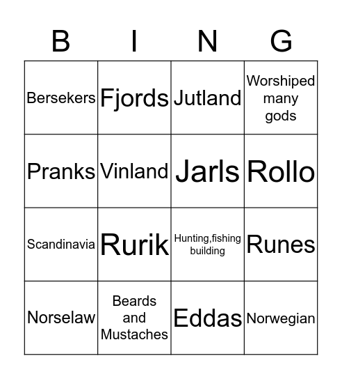 The Vikings Bingo Card