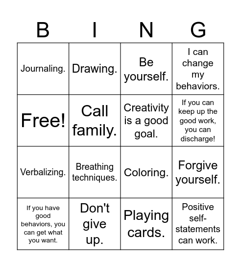 What I've Learned and What I'm Taking with Me Bingo Card