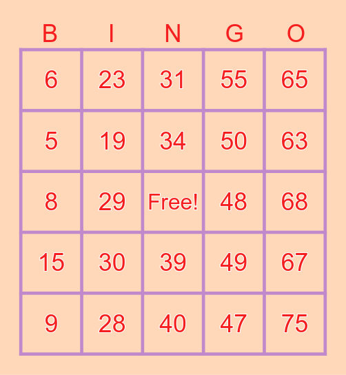 Valentines Day Bingo Card