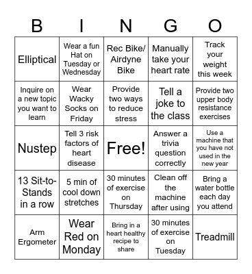 Cardiac Rehab Week Bingo Card