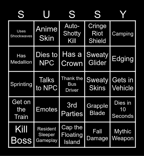 Fortnite Bingo Card