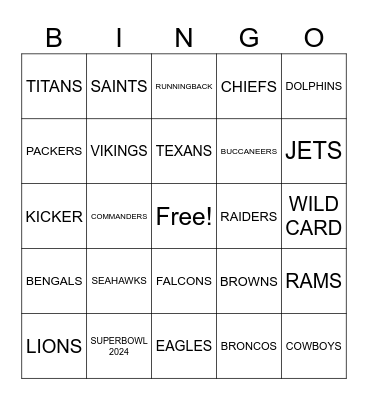 2024 Football Bingo Card