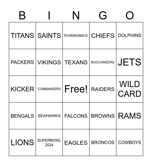 2024 Football Bingo Card