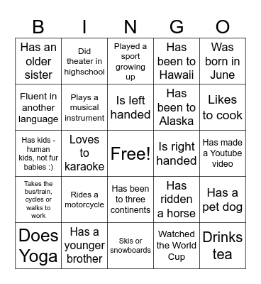 HUMAN BINGO Card