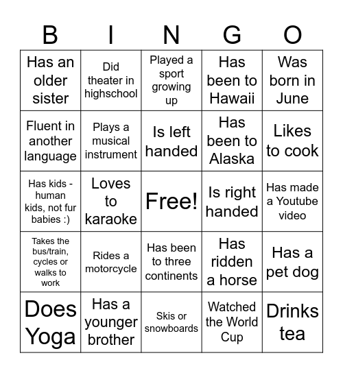 HUMAN BINGO Card
