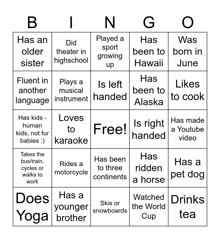 HUMAN BINGO Card