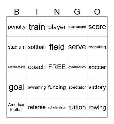 College Sports Bingo Card