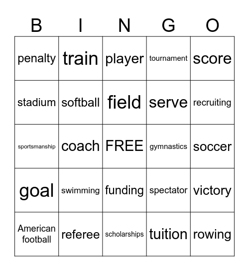 College Sports Bingo Card