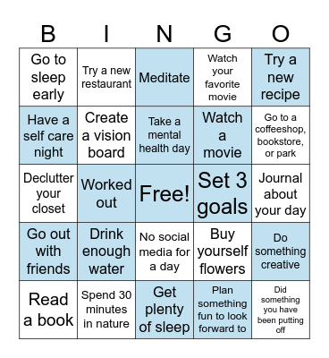 LWIB winter wellness selfcare bingo Card