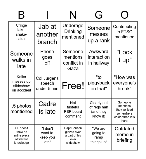 Commanders Call BINGO Card