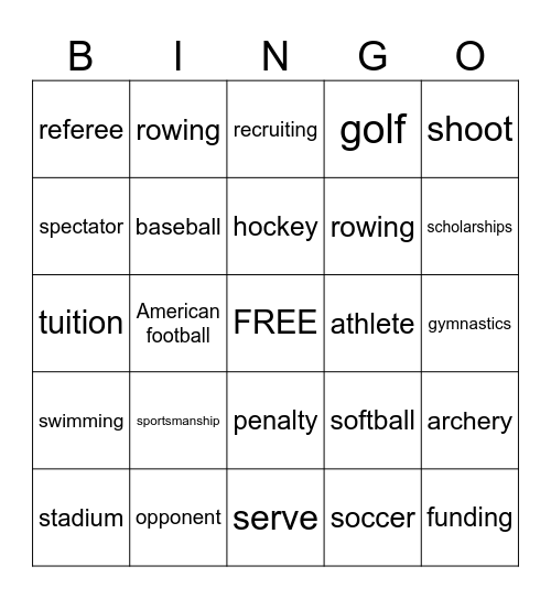 College Sports Bingo Card