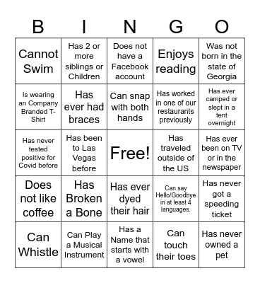 Find Someone Who Bingo Card