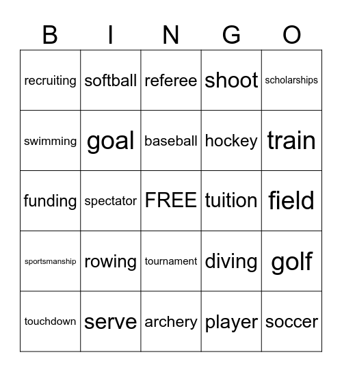 College Sports Bingo Card