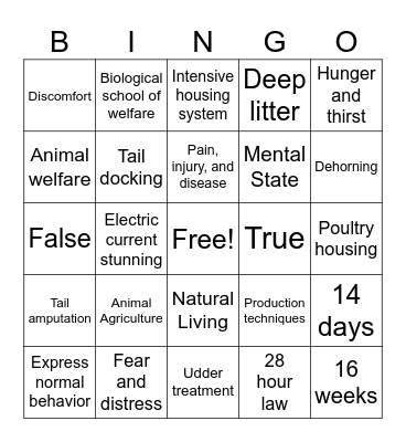 Animal Welfare Bingo Card