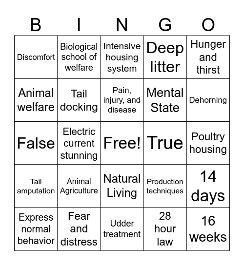Animal Welfare Bingo Card