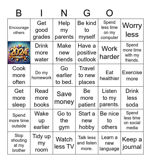 New Year's Resolutions Bingo Card