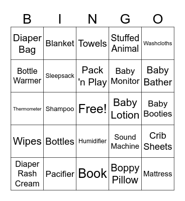 Jo's Baby Shower Bingo Card