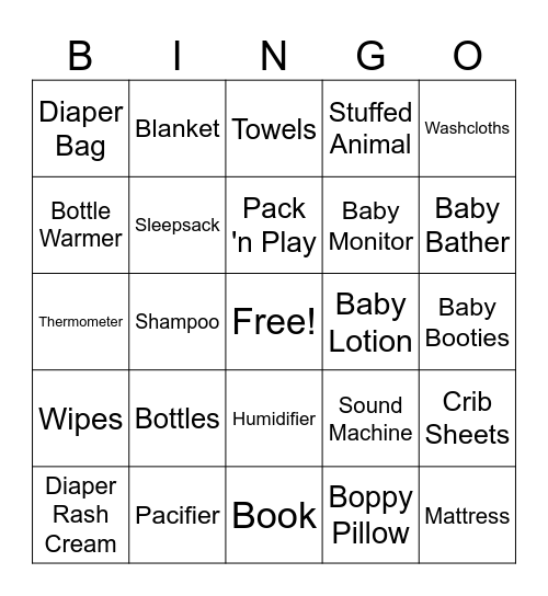 Jo's Baby Shower Bingo Card
