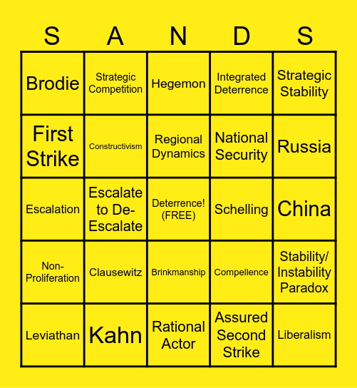 SANDS Bingo Card