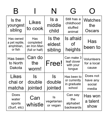 Human Bingo Card