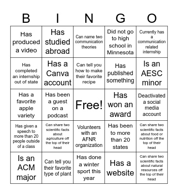 AECM 3431 Bingo Card