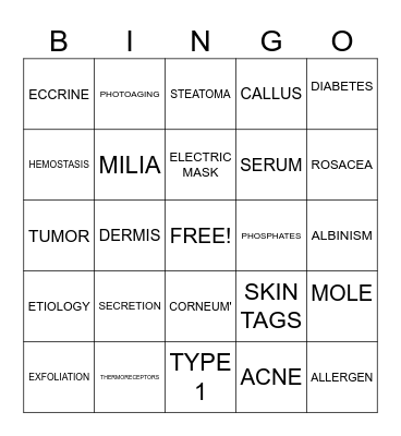 The Study of Skin Bingo Card