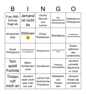 Schul Bingo Card