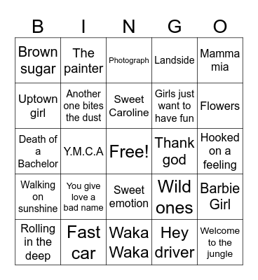 Musical Bingo Card