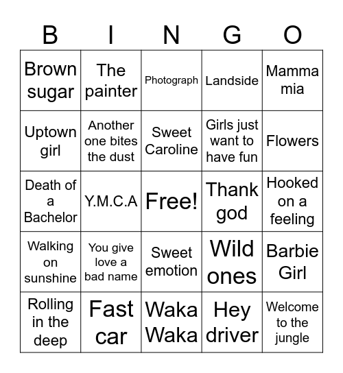 Musical Bingo Card