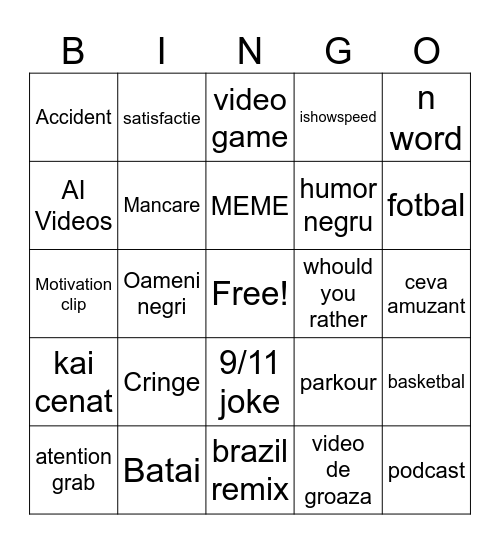 Instagram reels bingo Card