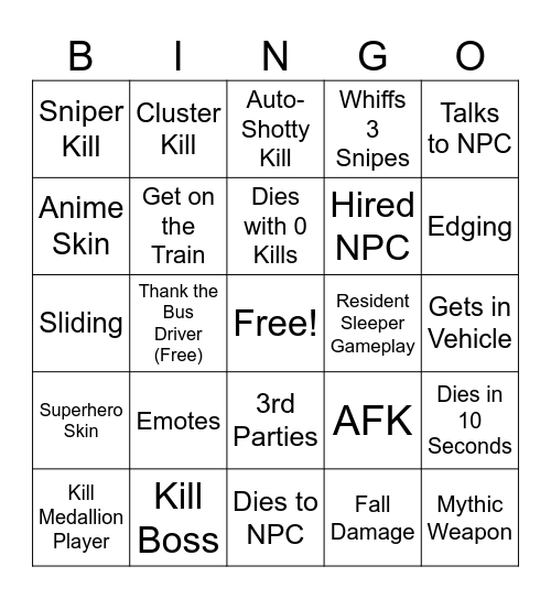 Untitled Bingo Card