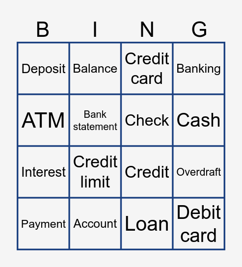 Banking Basics Bingo Card