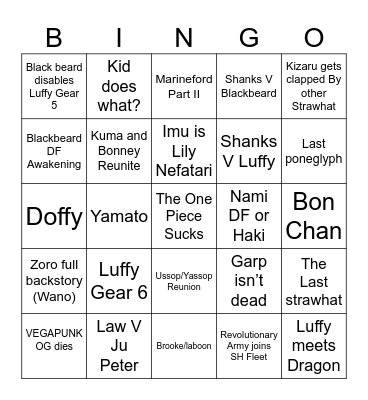 One Piece 2024 Bingo Card