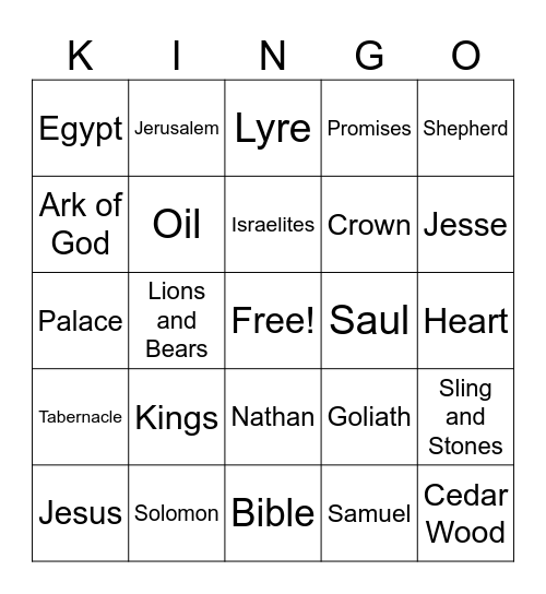 King David Bingo Card