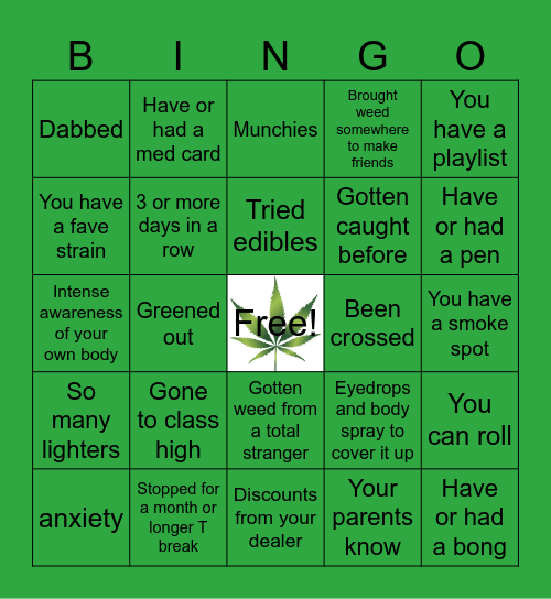 Stoner Bingo Card