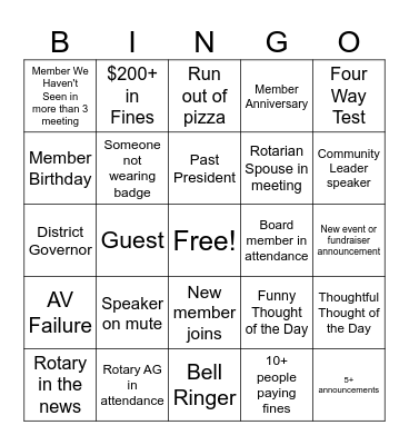 Rotary Bingo Card
