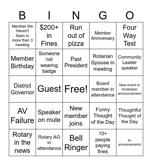 Rotary Bingo Card