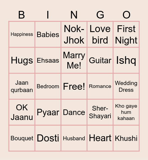 Vidisha's Bingo! Bingo Card