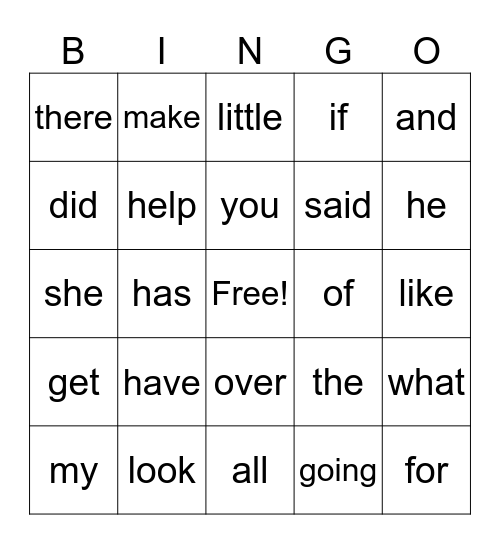 HFW Bingo Card