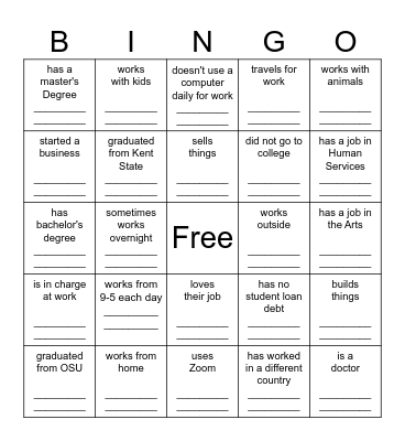 Career Fair BINGO Card